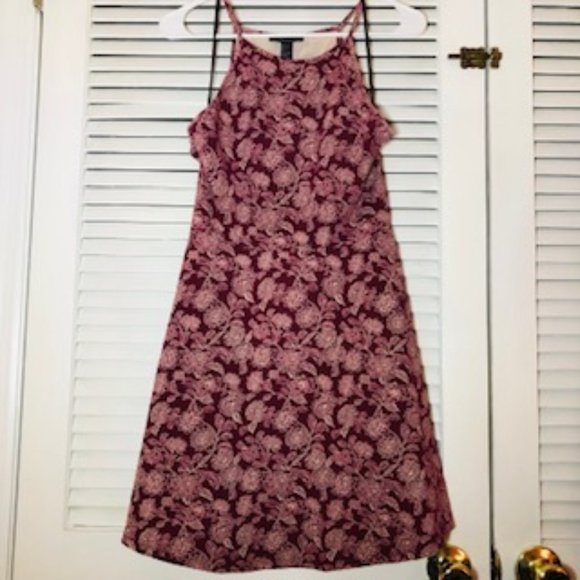 Forever 21 Burgundy with White Flower Spaghetti Strap Sundress - Picture 1 of 5